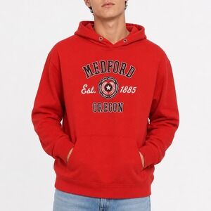 Delta Fleece Medford Oregon Est 1885 Hoodie Red Graphic Sweatshirt Mens 2XL